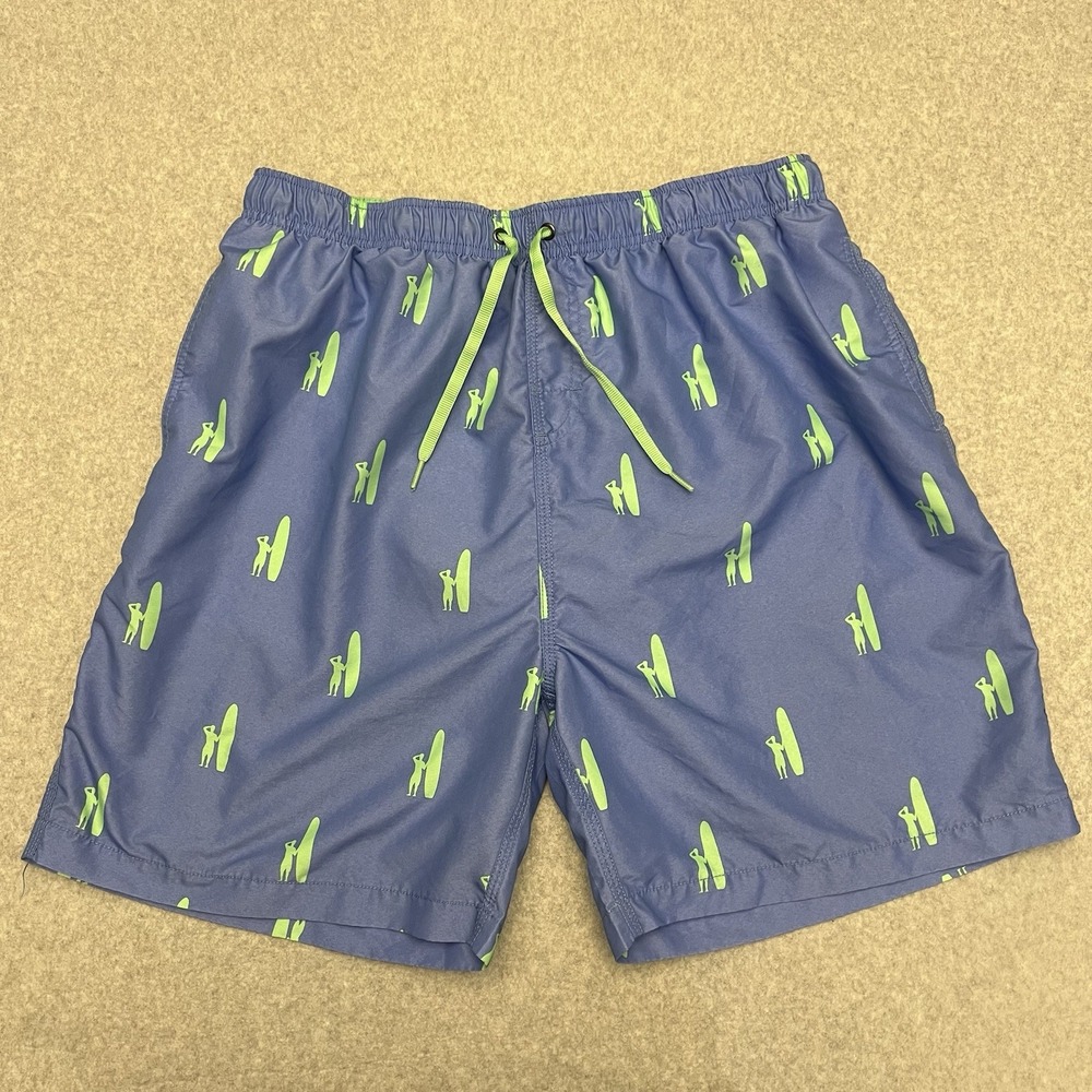 Johnnie O Swim Trunks Men's XL Blue Surf Board AOP Drawstring Beach Resort Sun